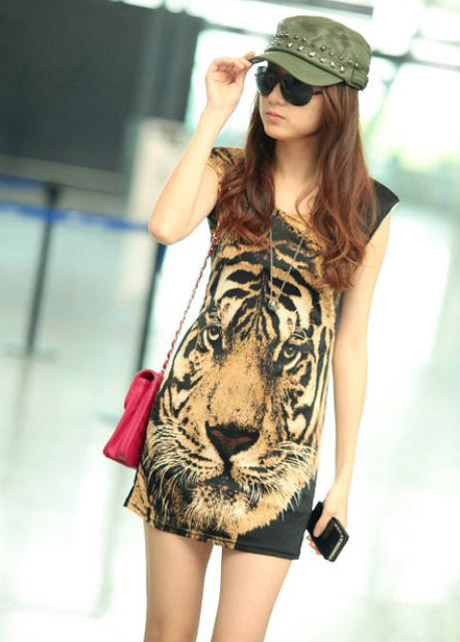 Handsome Tiger Print Cotton Tank Dress(MOC130513163)
