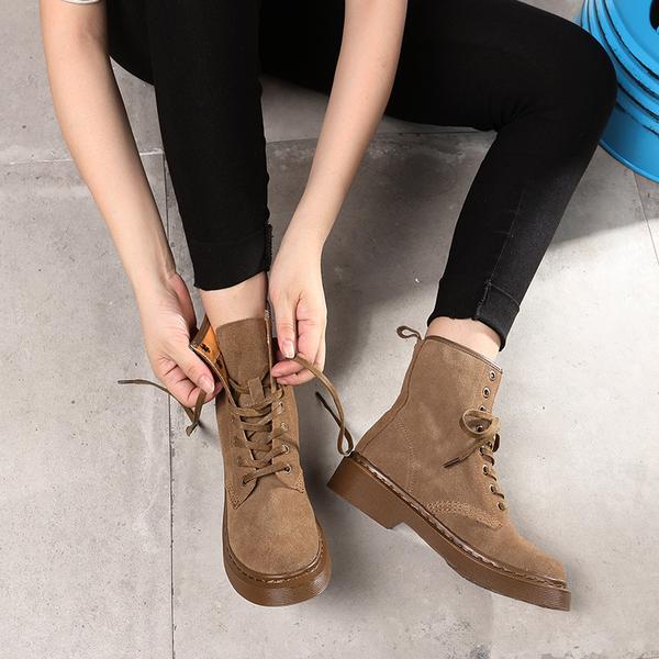 Leather Chunky Heel Round Toe Lace-Up Ankle Boots