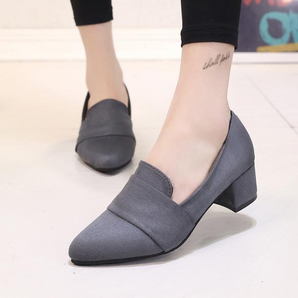 Pointed Toe Low Cut Solid Color Chunky Low Heels Pumps