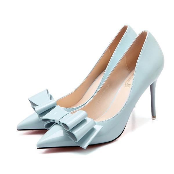 Patent Leather Bow Accent Pointed Toe High Heel Stilettos