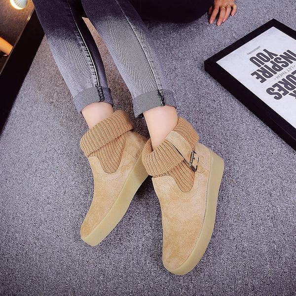 Curled Edge Patchwork Round Toe Flat Short Boots
