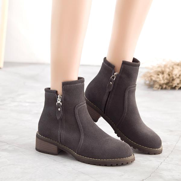 Side Zipper Round Toe Low Chunky Heels British Short Ankle Boots