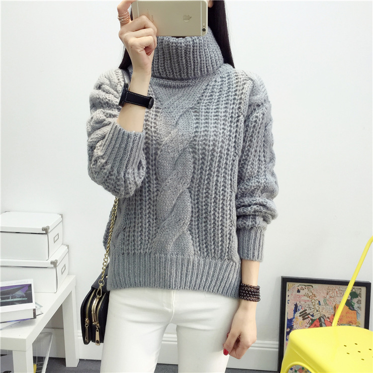 High Neck Candy Color Cable Knit Pullover Sweater on Luulla