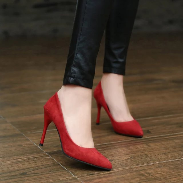 Faux Suede Pointed Toe High Heels