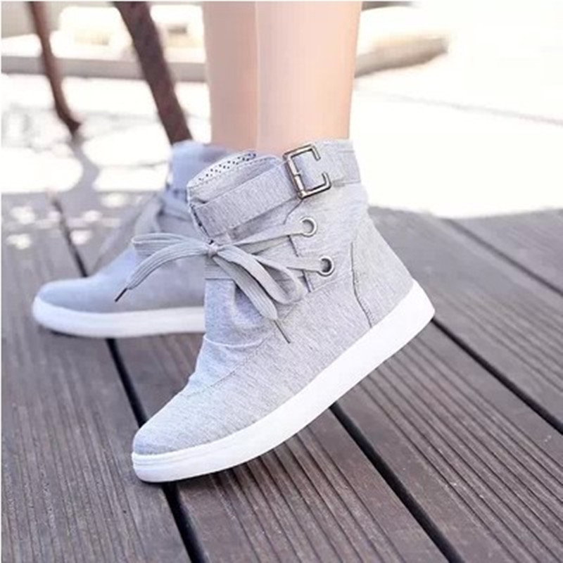Canvas Flat Round Toe Lace-up Flats Short Boots