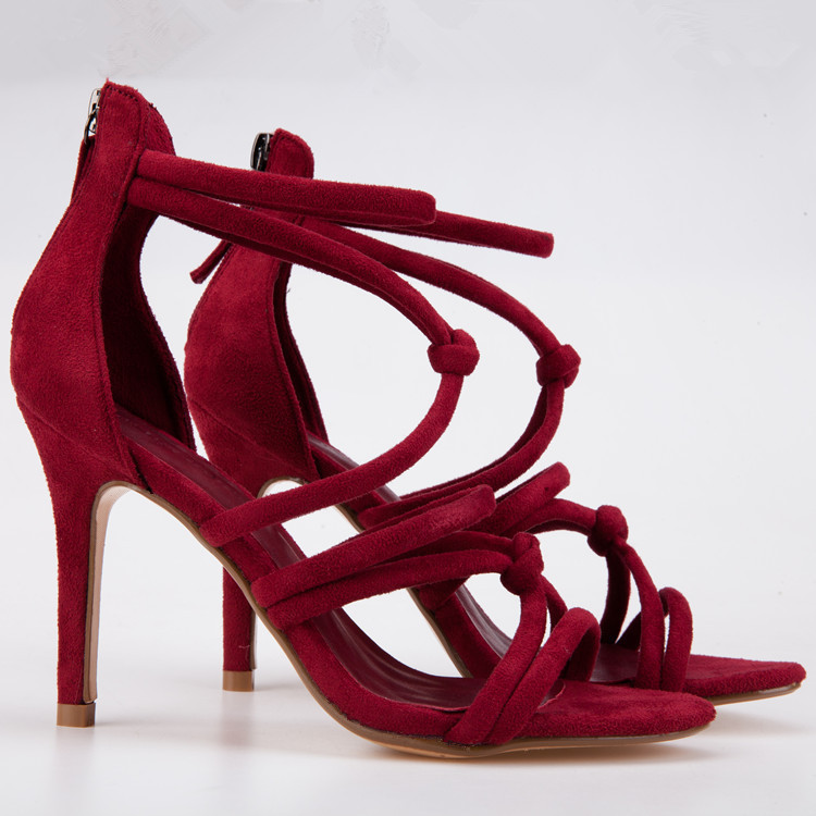 Knotted Strappy Open Toe High Heel Sandals With Zipper Closure