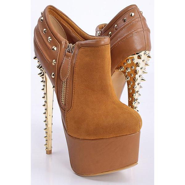 Spikey Stiletto Platform Ankle Boots With Zipper Embellishment And Studs