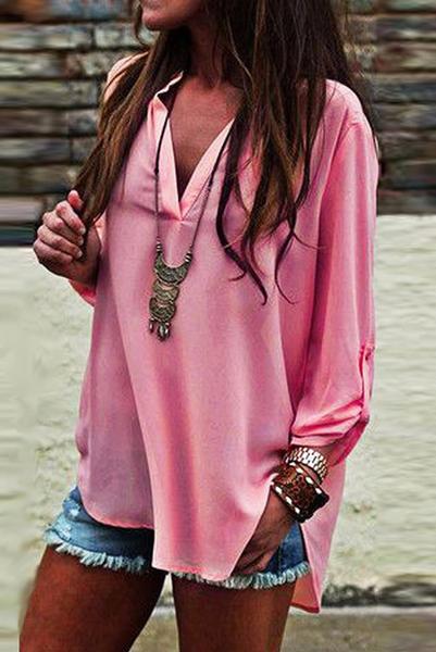 Lace V-neck slit loose long-sleeved T-shirt main image 1