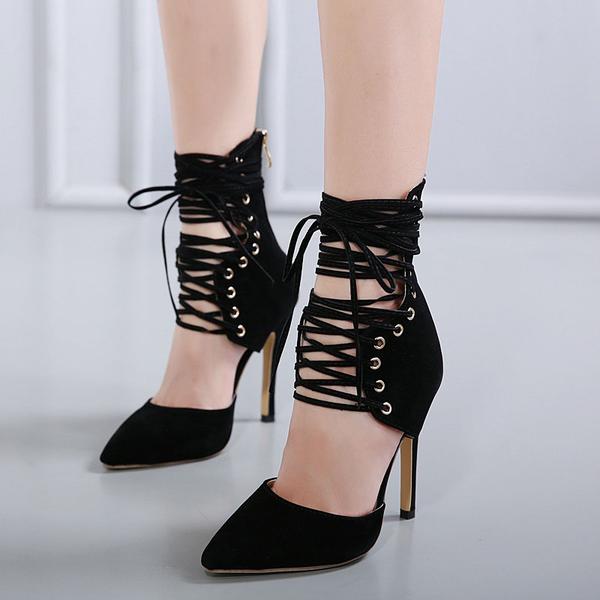 Pointed Toe Lace Up Ankle Wrap Cut Out Stiletto High Heels