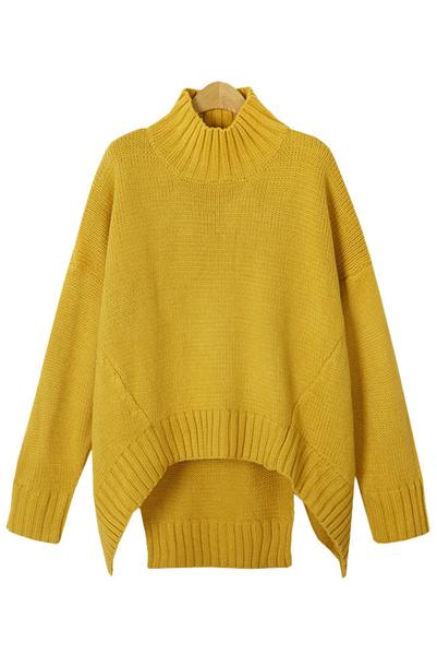 Solid Color High Neck Irregular Loose Sweater