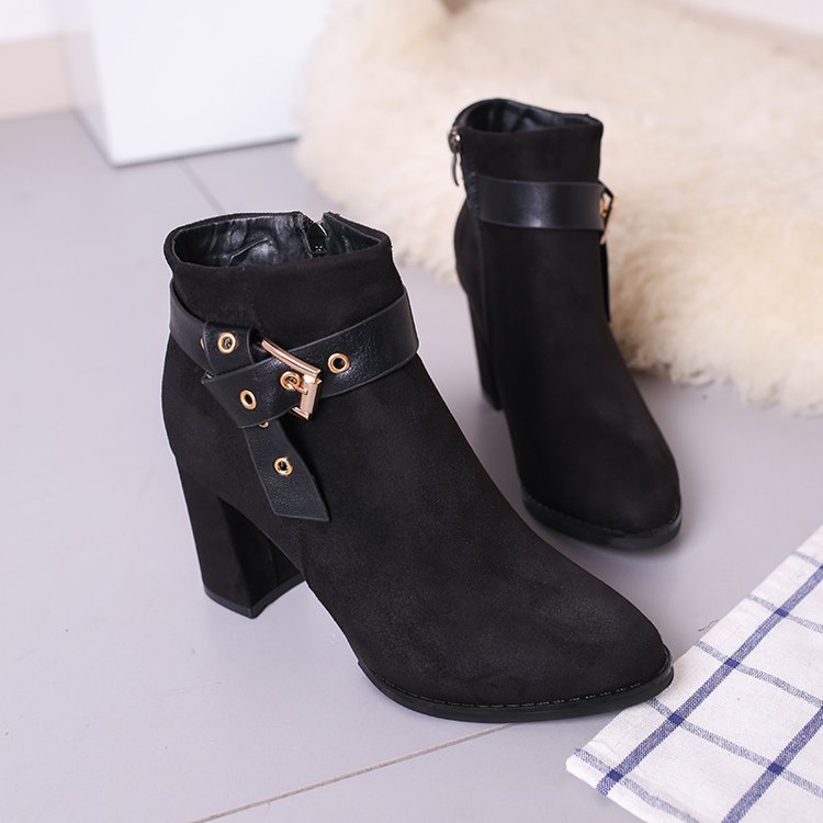 Suede Pure Color Chunky Heel Pointed Toe High Heels