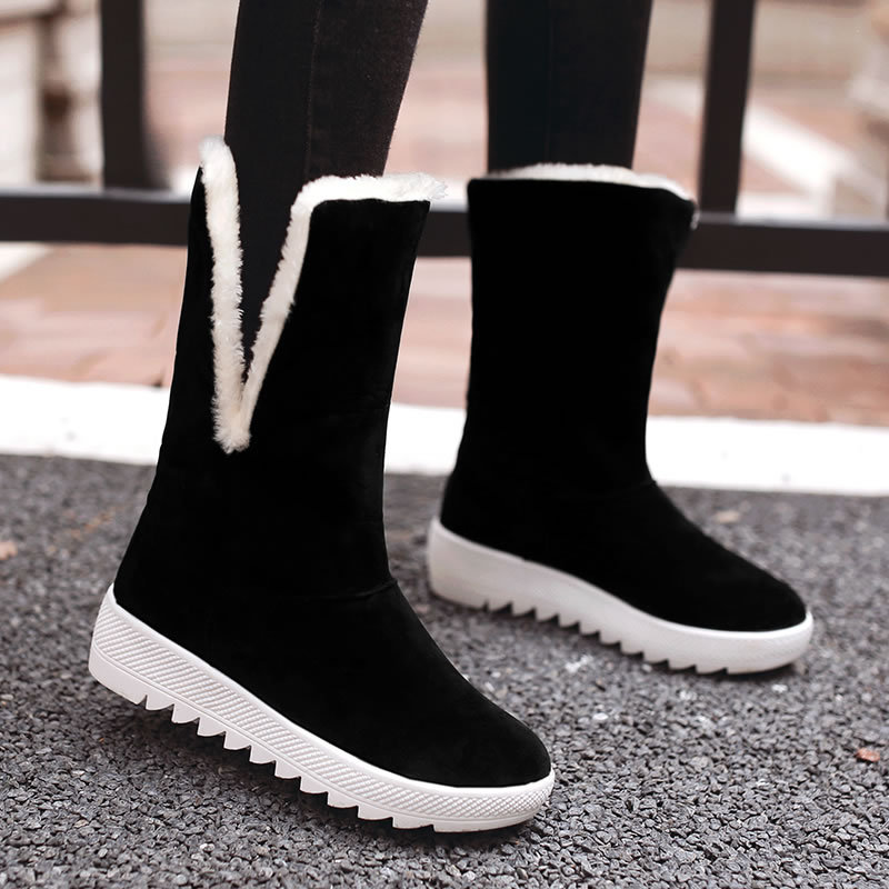 Scrub Pure Color Bow Tie Slope Heel Round Toe Boots