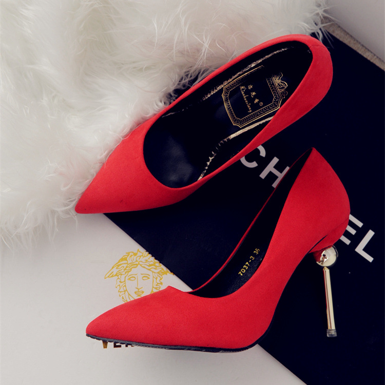 Red Faux Suede Pointed-toe High Heel Metal Accent Stilettos