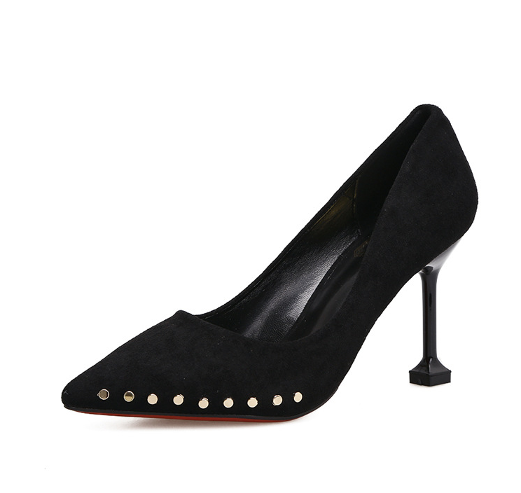 Faux Suede Pointed-toe High Heel Stilettos Featuring Rivets Trim