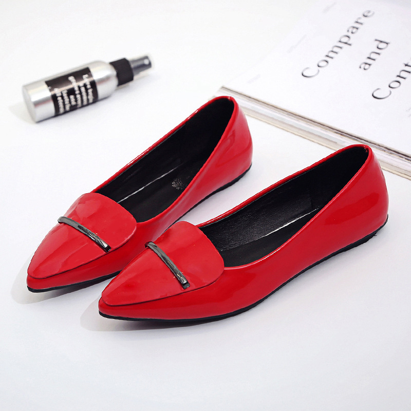 Pure Colour Pointed-toe Metal Bar Flats Shoes