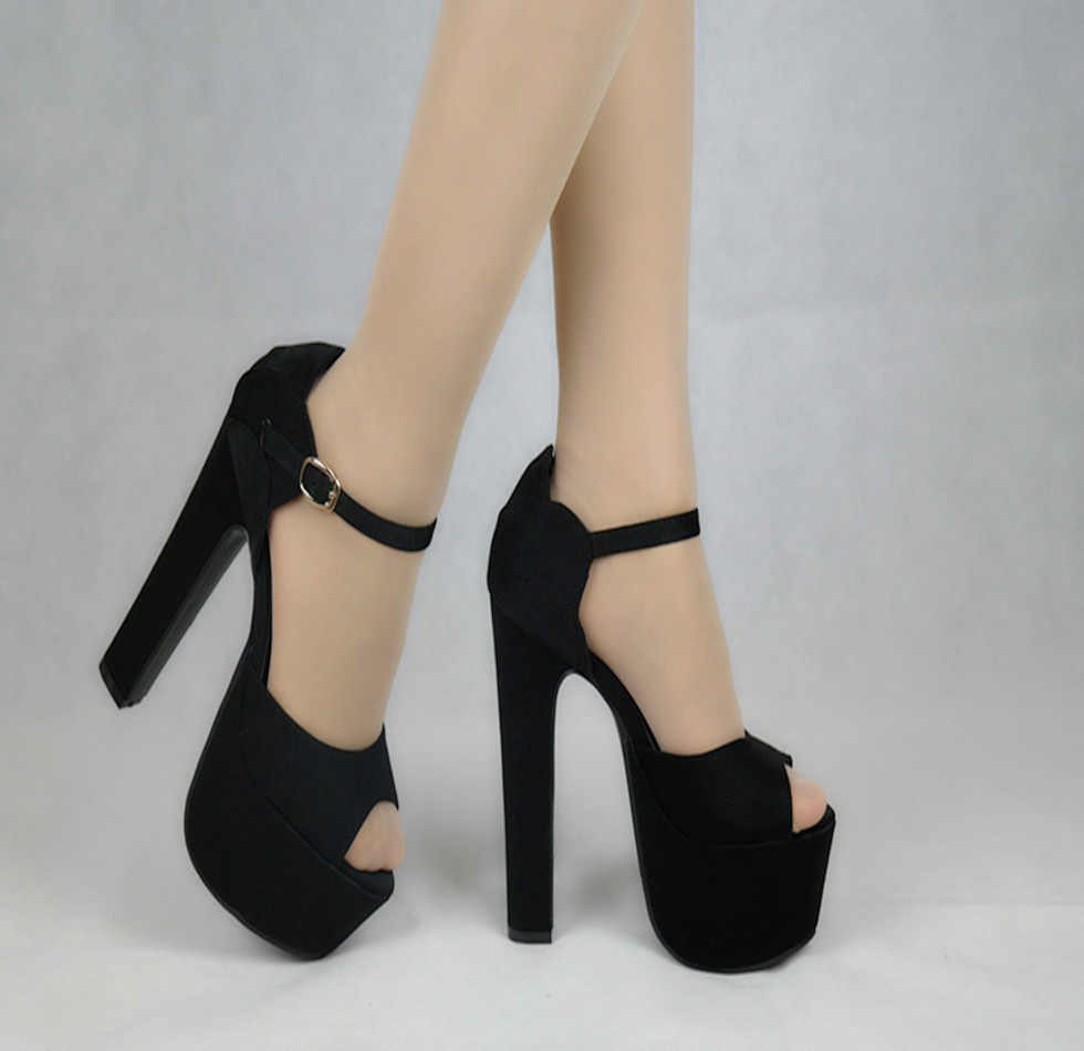 Suede Pure Color Lace-up Chunky Heel Peep Toe High Heels