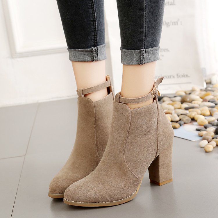 Suede Pure Color Zipper Chunky Heel Pointed Toe High Heels