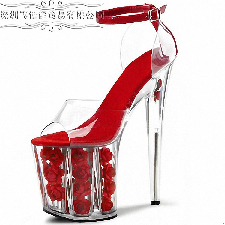 Transparent Pvc Crystal Flower Stiletto Heel Round Toe High Heels