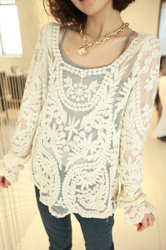 Relaxed Embroidered Perspective Lace Blouse