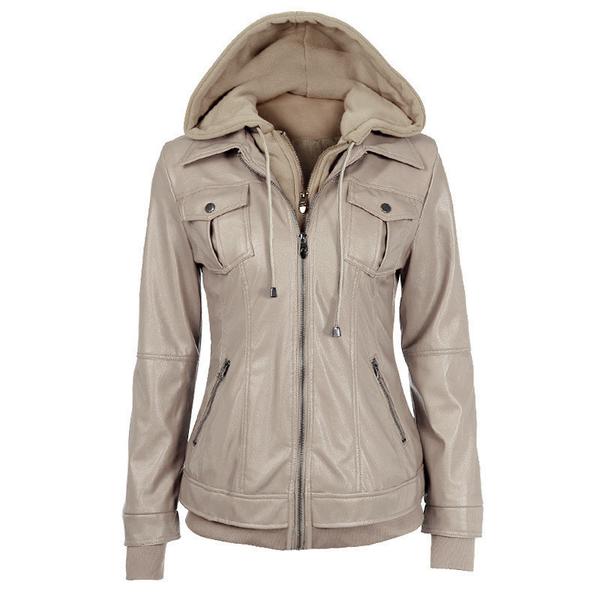 Faux Twinset Pocket Woman Hooded Jacket with Removable Hat on(Extra large code)