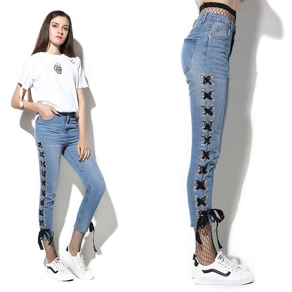 Embroidered jeans ladies stretch Embroidered flower jeans ladies pencil  jeans hole rose pattern jeans Vaqueros | Wish