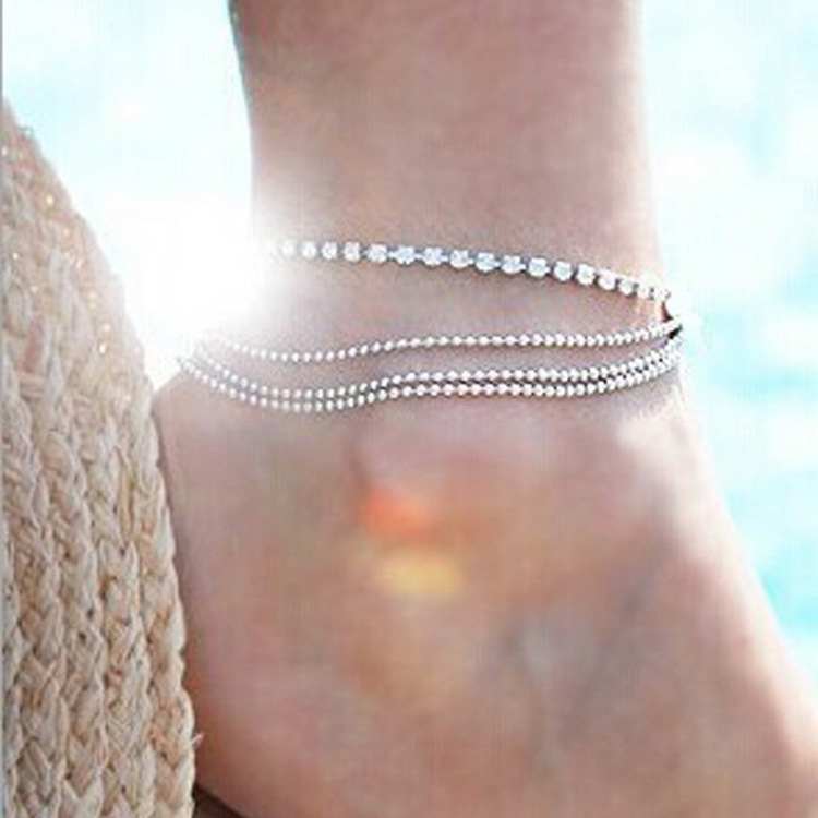 Multilayer Metal Chain Round Bead ShanZuan Anklets
