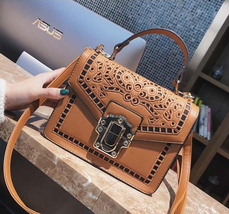 Solid Color Floral Embroidery Women Satchel