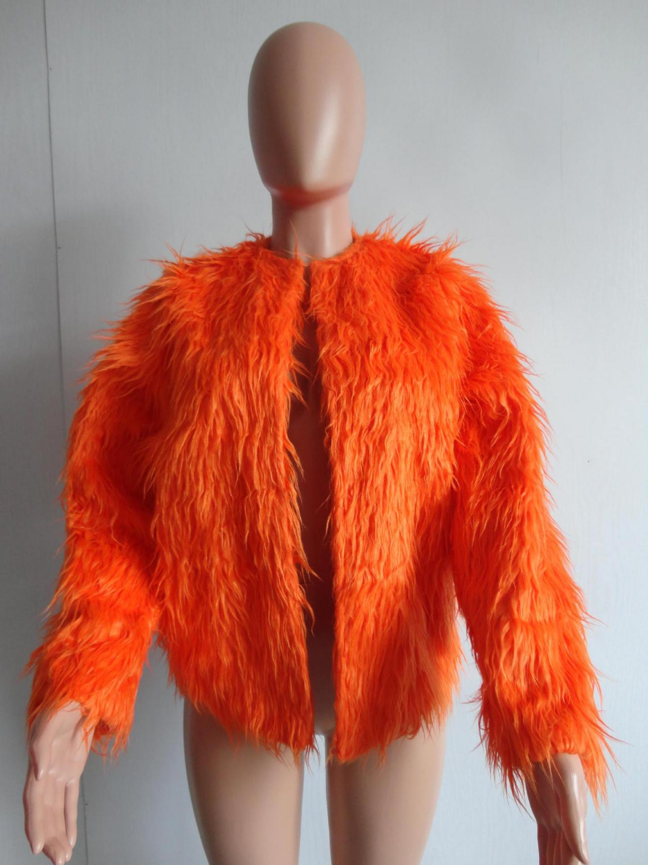 RED FLUFFY FAUX FUR SHORT SLEEVE TOP main image 1