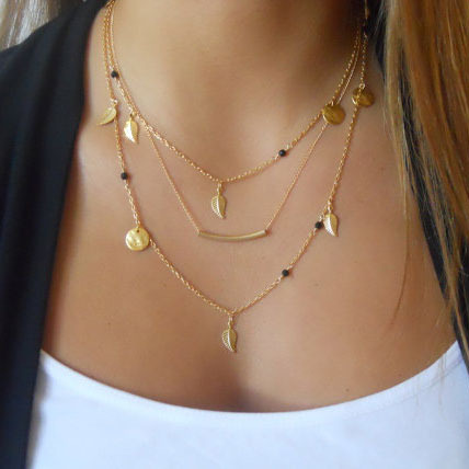 Fashion Crystal Bright Leaf Multilayer Metal Necklace On Luulla