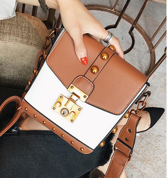 PU leather rivet skull applique crossbody purses bag