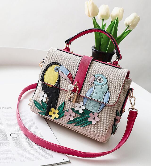 Flower-And-Bird Printing Knitted Crossbody Bag