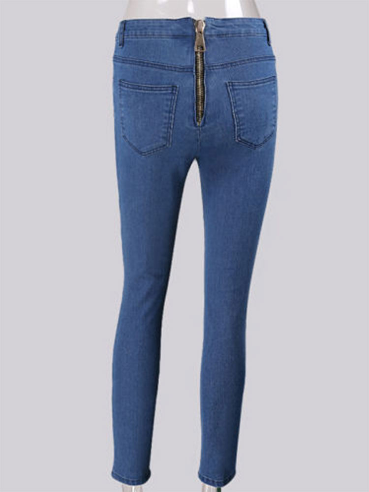 【BOK PLACE】Back Button Sexy Unbalance Span Skinny Denim PT Sexy Back Hip Zipper Slim Long Skinny Denim Jeans Pants