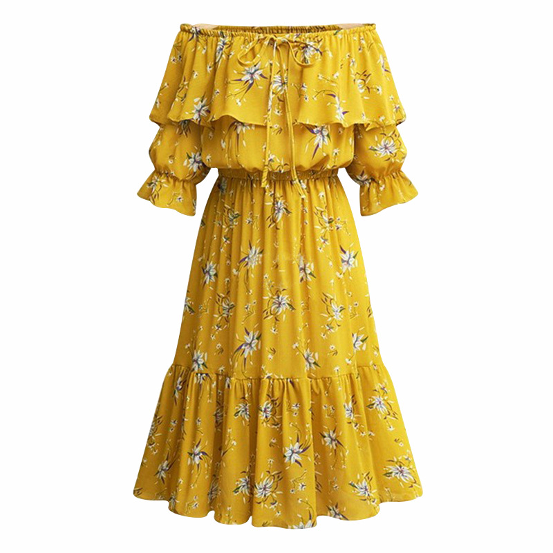 yellow floral chiffon dress