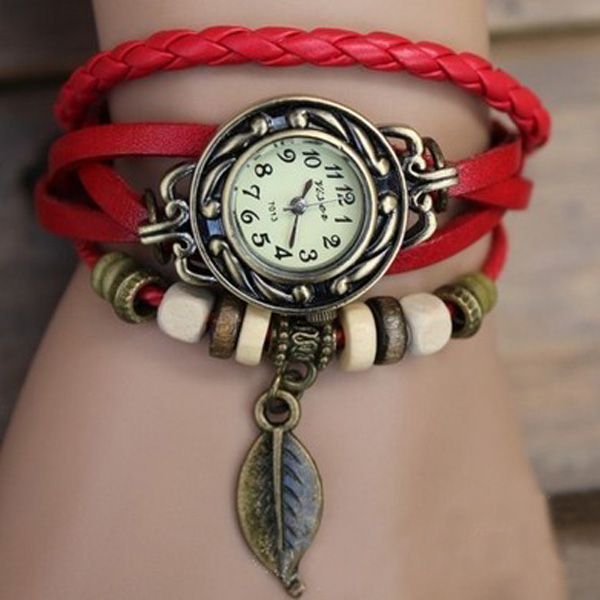 Leather Beads Handmade Vintage Women's Bracelet Wist Wrapped Watch