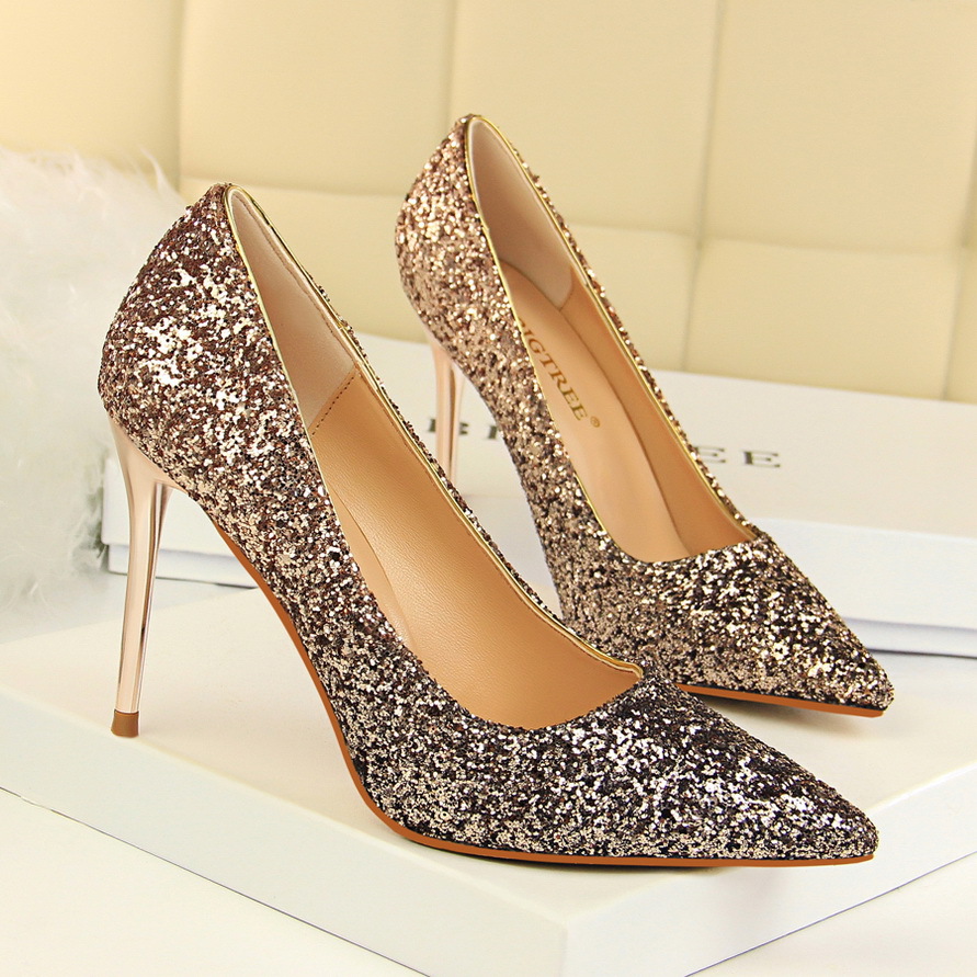 Shinning Sequins Pointed Toe Stiletto High Heels Party Dress Shoes