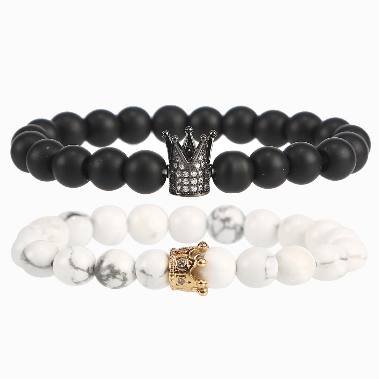 Matte Black Frosted Natural White Turpentine Crown Bracelet