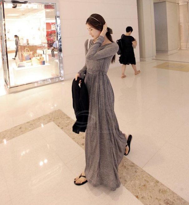 Bohemian Narrow Waist Long Sleeve Maxi Dress Long Dress