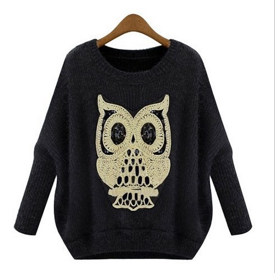 Loose Owl Irregular Bottom Knitting Sweater
