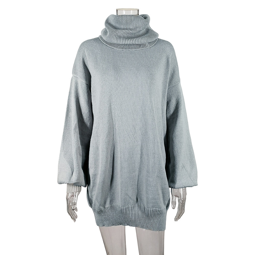 Turtleneck Long Lantern Sleeves Loose Long Women Oversized Pullover Sweater