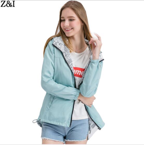 Two Side Wearable Print/solid Color Women Hooded Short Coat