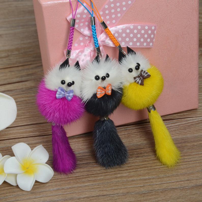 Cut Gift Ideal Real Mink Fur Fox Charm Keychain Car/Bag/Phone Fur Decoration Color Random Key Chain Rings Pompom