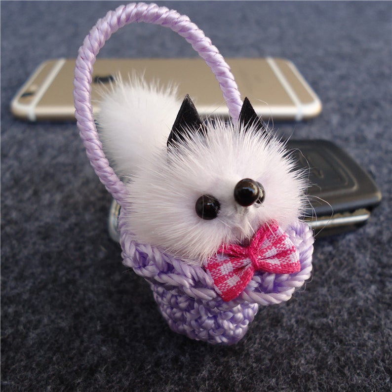 Color Random Cute Bow-knot Mink Fur Fox in Cart Ball Key Chain Rings Pompom Real Fur Charm Keychain Car Bag Fur Decoration