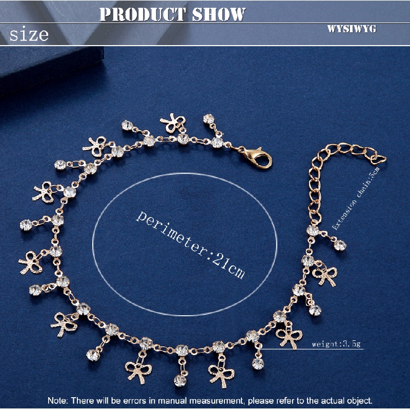 Jewelry Fashion Bow Inlaid Zircon Pendant Alloy Beach Anklet Bracelet Female Simple Round Drop Leg Chain Girl Holiday Gift