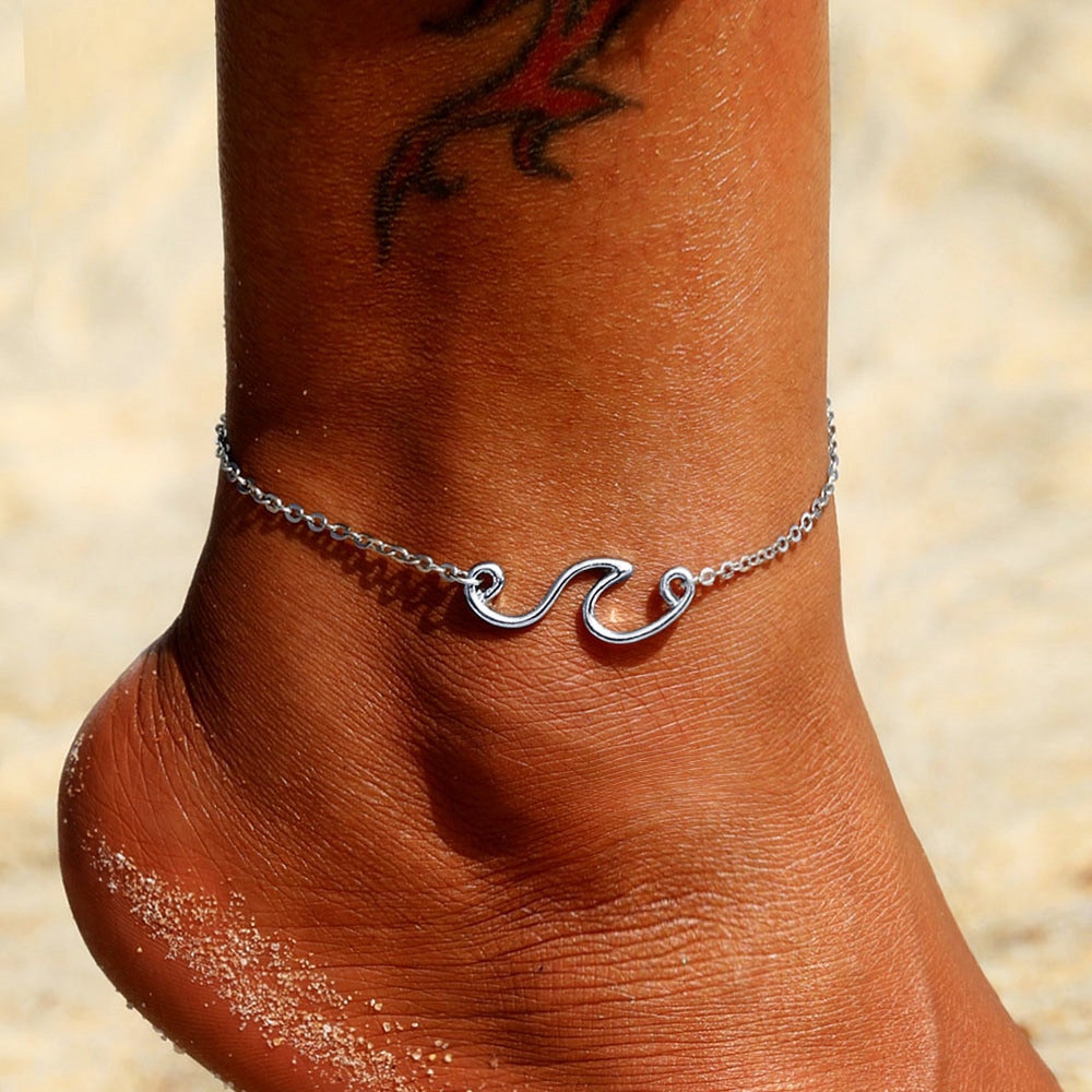 Bohemian Vintage Silver Color Wave Leg Chain Ankle Bracelet For Women Fashion Beach Anklet Summer Anklets Foot Jewelry