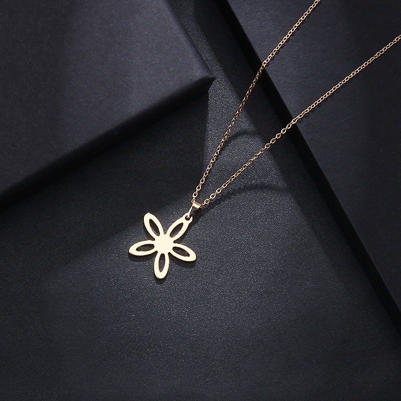 Steel Necklace For Women Man Lover's Flower Gold And Silver Color Pendant Necklace-1