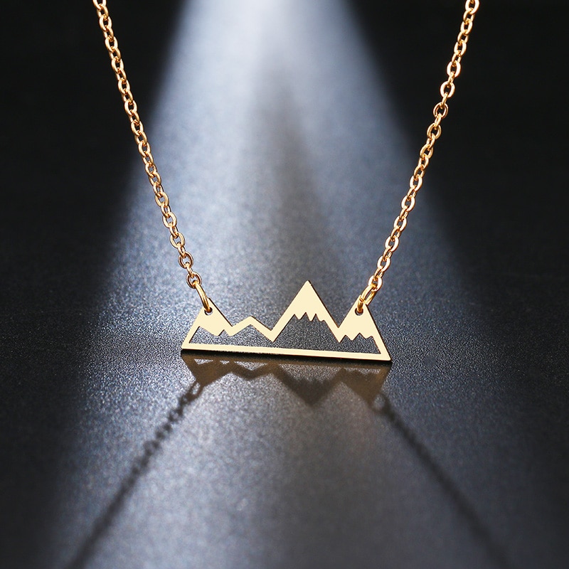 Stainless Steel Necklace Minimalist Mountain Top Pendant Snowy Mountain Necklace Hiking Outdoor Travel Jewelry Mountains-5