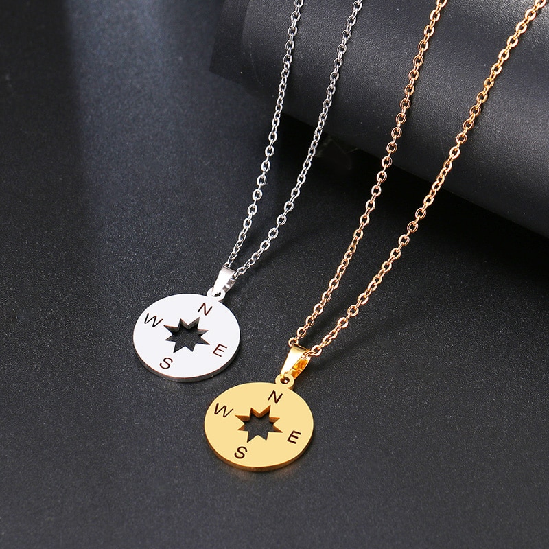 Stainless Steel Necklace For Women Lover's Gold And Silver Color Tiny Round Compass Handmade Necklace Jewelry-9