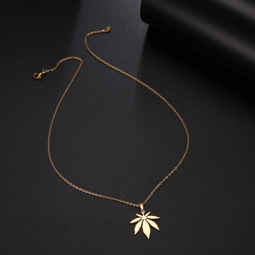 Stainless Steel Necklace For Women Man Maple Leaf Choker Pendant Necklace Engagement Jewelry-12