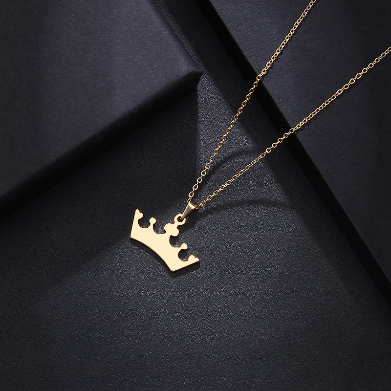 Stainless Steel Necklace For Women Man Lover's Cartoon Crown Gold And Silver Color Pendant Necklace Engagement Jewelry-14