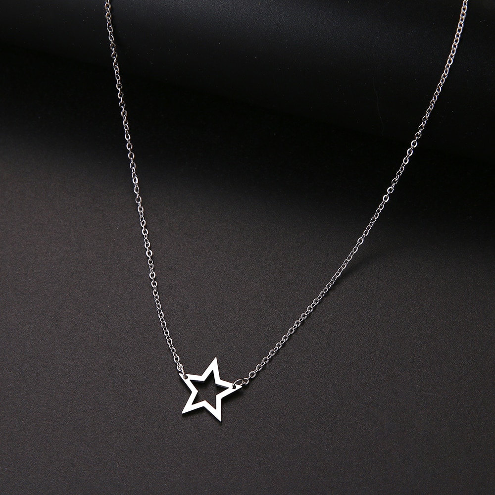 Women Hollow Pentagram Pendant Stainless Steel Necklace Fashion Jewelry Friend Gift